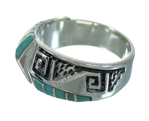 Sterling Silver Southwestern Turquoise Water Wave Ring Size 7-1/4 QX81673